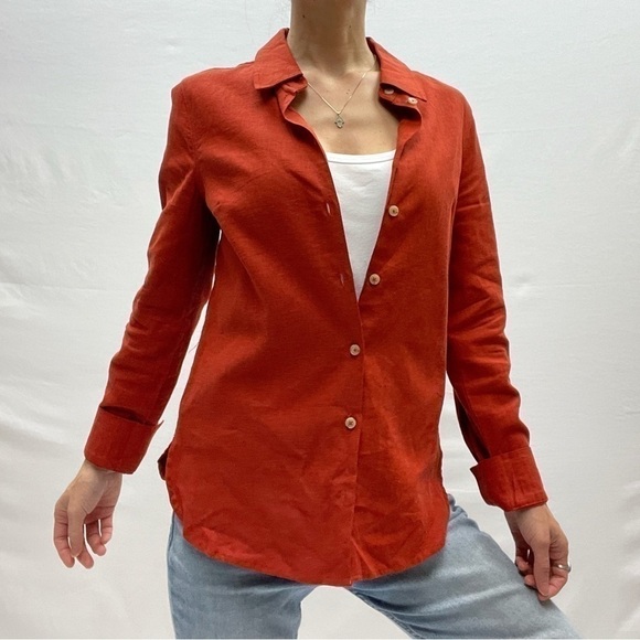 Max Cocos Linen long sleeves red shirt size S buttoned down women’s - Picture 13 of 13